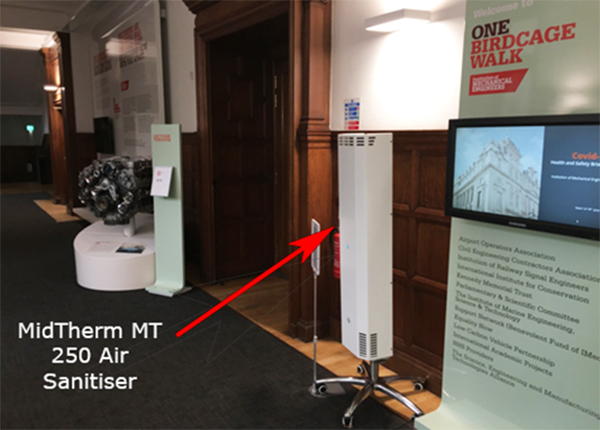 Figure 1: Midtherm UV air cleaner on show in entrance area of One Birdcage Walk