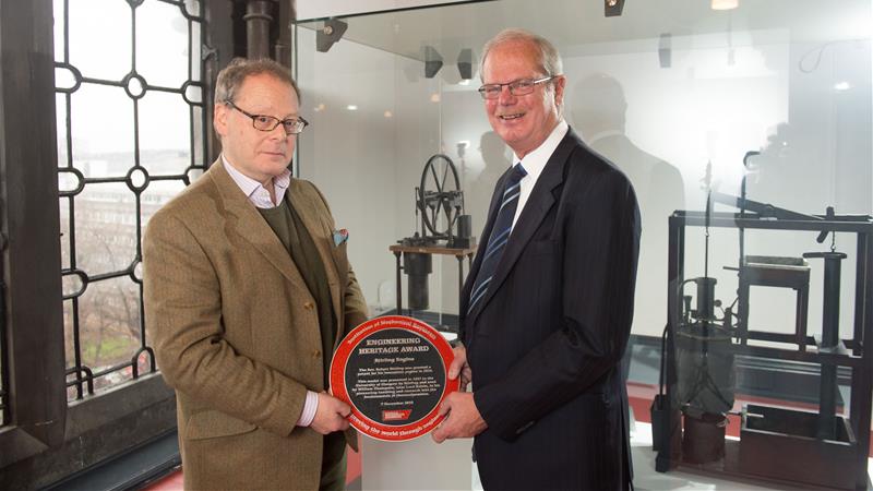 Stuart Cameron MBE, FREng, presents the Engineering Heritage Award to Professor David Gaimster