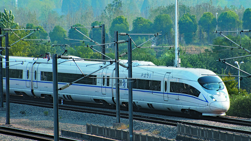 The Chinese CRH3 high-speed train, which has a maximum speed of 380km/h