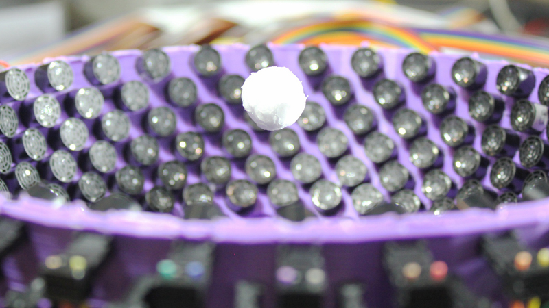 A polystyrene ball levitates in the ultrasonic tractor beam (Credit: University of Bristol)
