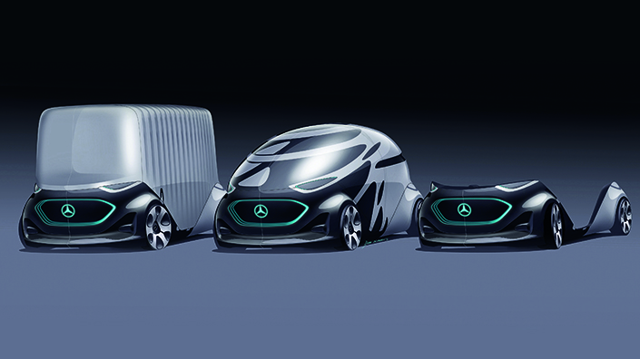 The Vision Urbanetic in its three stages – cargo, passenger and just the base (Credit: Daimler)