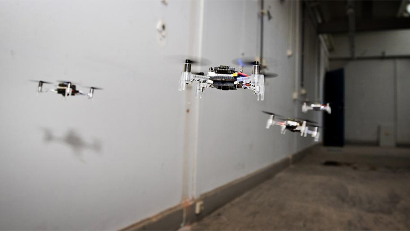 The drones explore the office environment to find disaster 'victims' (Credit: TU Delft/ MAVLab)