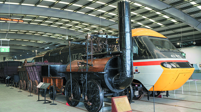 George Stephenson's steam locomotive, pictured at the National Railway Museum, had a top speed of 15mph