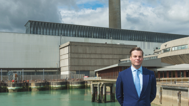 Owner and project leader Aldred Drummond in front of the old Fawley Power Station (Credit: Steph Osmond Photography)
