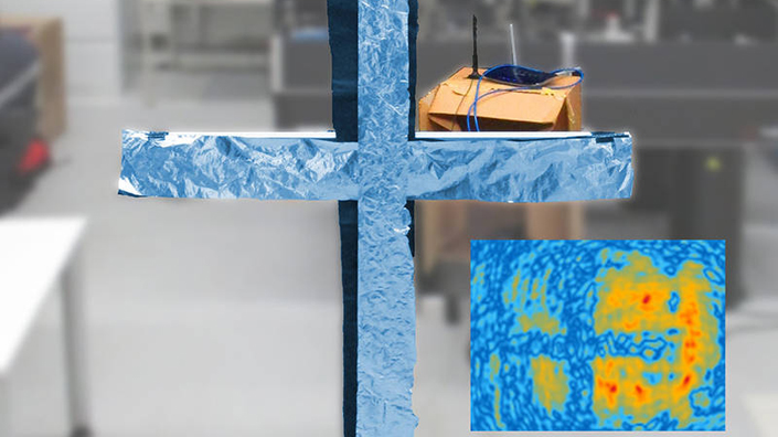 A metal cross was placed in the room with the router and was seen after the radiation was analysed (Credit: Friedemann Reinhard/ Philipp Holl/ TUM)