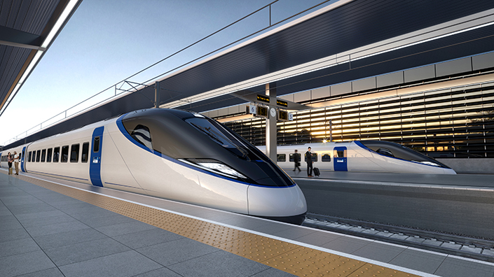 An artist's impression of HS2 trains at a platform (Credit: HS2)