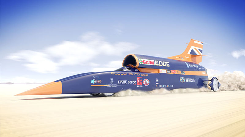An artist's impression of the Bloodhound's planned land speed record attempt (Credit: IMechE/ Bloodhound SSC)