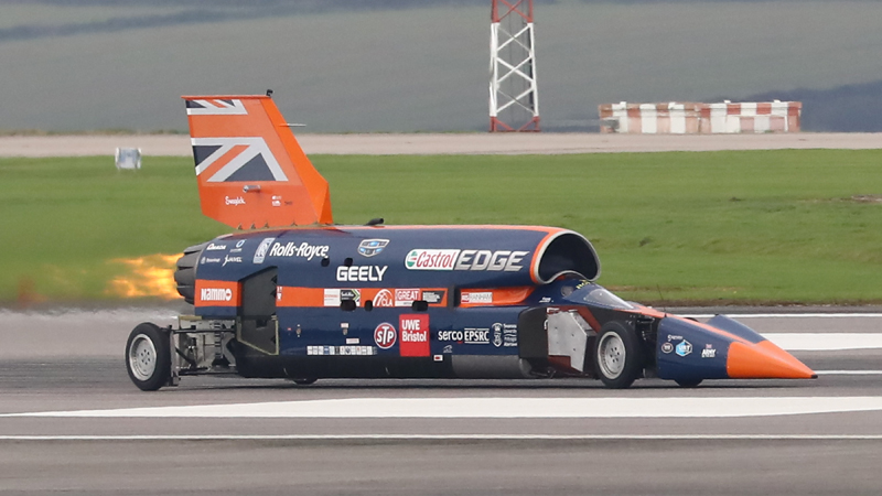 Andy Green drives the Bloodhound during testing in Newquay (Credit: Tom McCarthy)