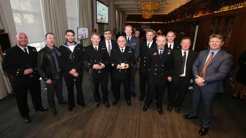 The Royal Navy Submarine Mechanical Specialists with Nigel Fine, chief executive of the IET (fifth from left), Air-Marshal Julian Young (sixth from right) and Mark Organ, IET head of membership (right) (Credit: IET)