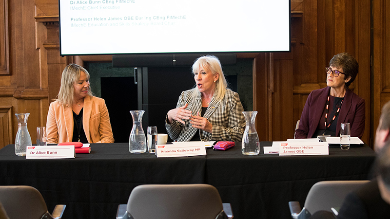 'Aim high': IMechE chief executive Dr Alice Bunn, MP Amanda Solloway and Professor Helen James OBE at the IMechE Elevating Education event