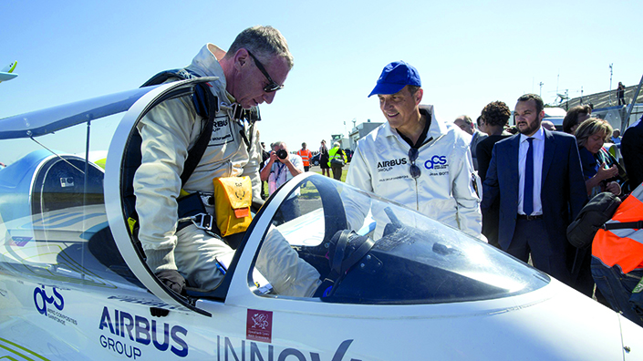 Pilot Didier Esteyne after his cross-Channel flight in the E-Fan (Credit: Airbus)