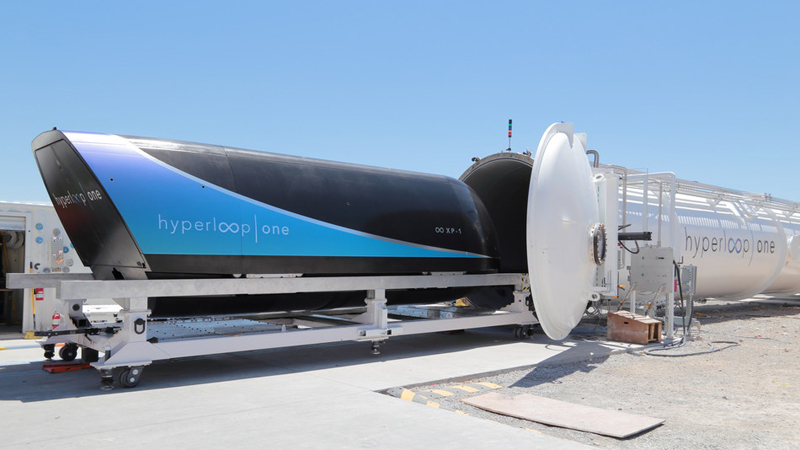 The Hyperloop One XP-1 pod enters the test track (Credit: Hyperloop One)