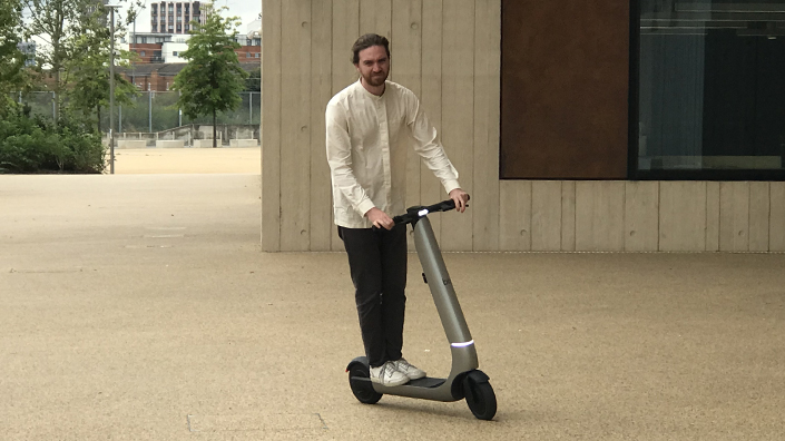 The author tries out the Bo M scooter