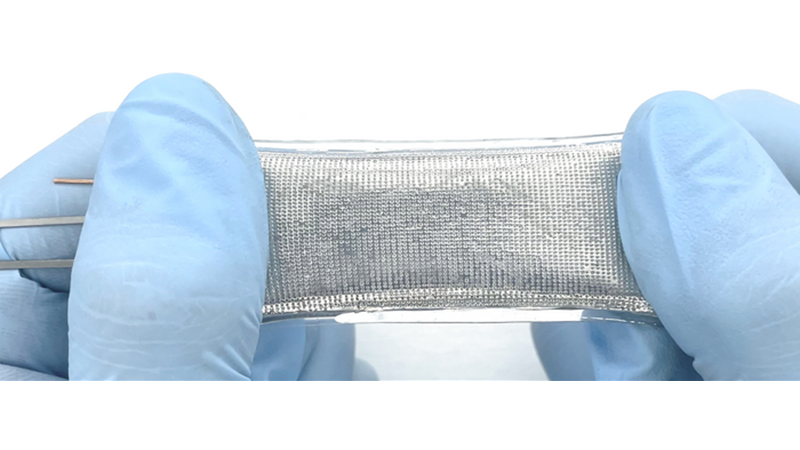 The elastic material could be used as packaging for flexible batteries (Credit: Michael Dickey, NC State University)