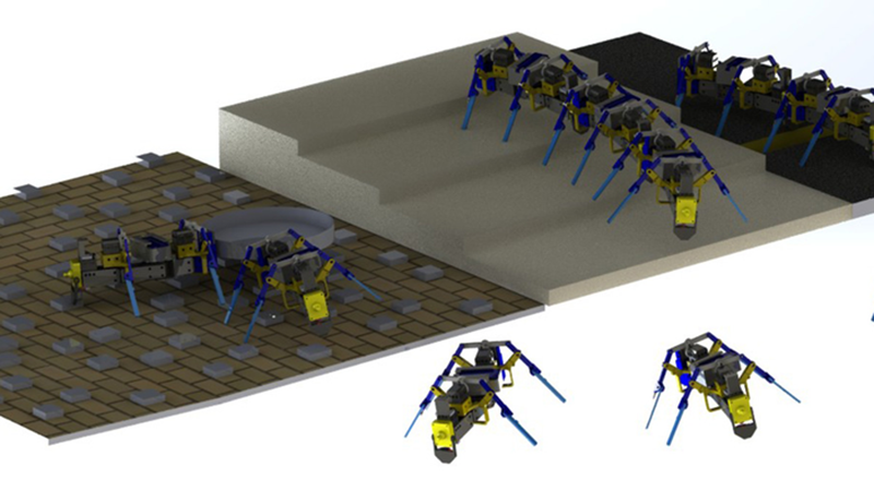 A computer-generated image, showing the swarming robots individually and linked together (Credit: University of Notre Dame)