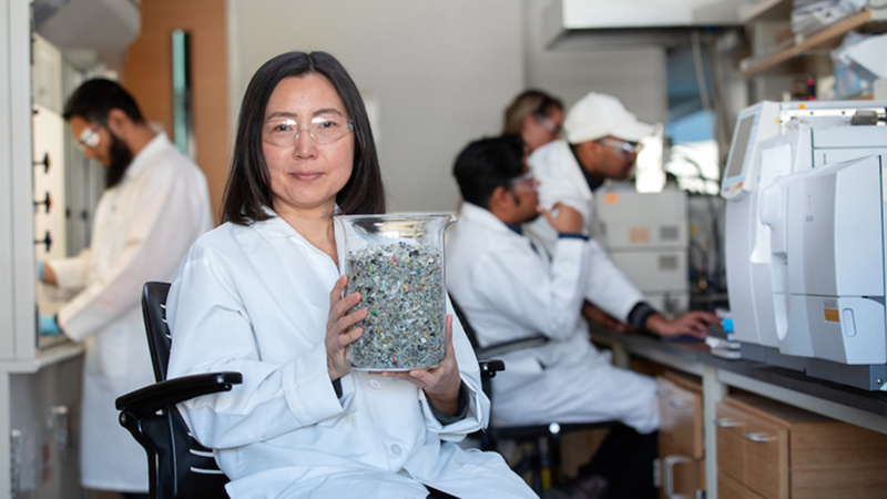 Iowa State's Xianglan Bai is leading the two projects that aim to convert waste plastic into useful materials (Credit: Christopher Gannon/ Iowa State University)