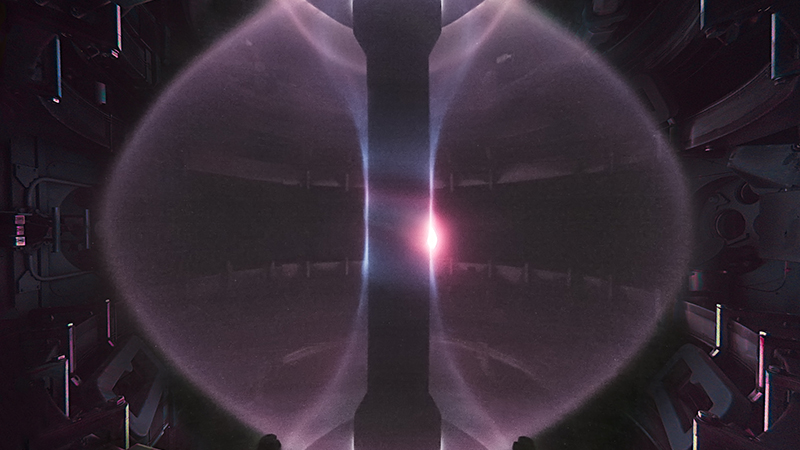 Plasma in the UKAEA's Mast Upgrade fusion energy experiment (Credit: UKAEA)