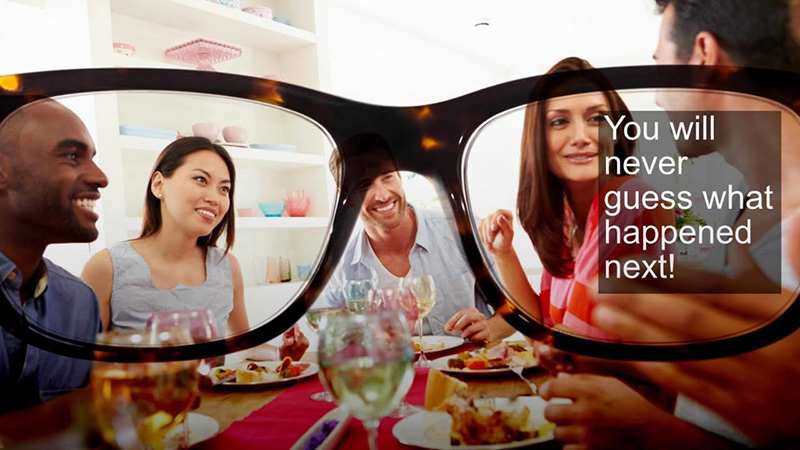 A promotional image released by Xander, showing how the glasses capture conversation and display it on the lens
