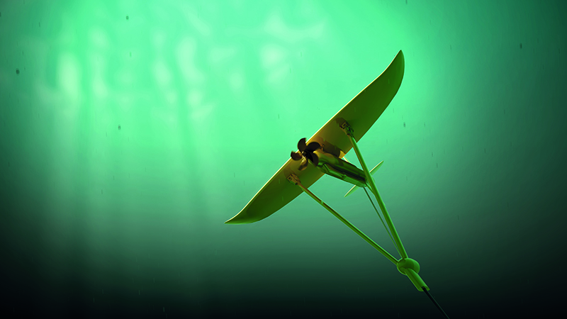 Minesto's tidal energy technology is an underwater 'kite' turbine that moves in figures-of-eight (Credit: Minesto)