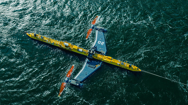 The O2 floating turbine, developed by Orbital Marine Power, has started to export power to the grid (Credit: Orbital Marine Power)