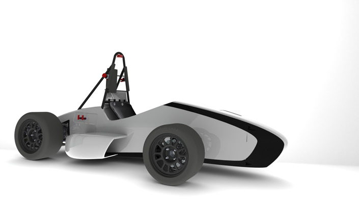 Rendered image of the IIT Bombay Racing Team electric car, Orca, for their entry to Formula Student 2016