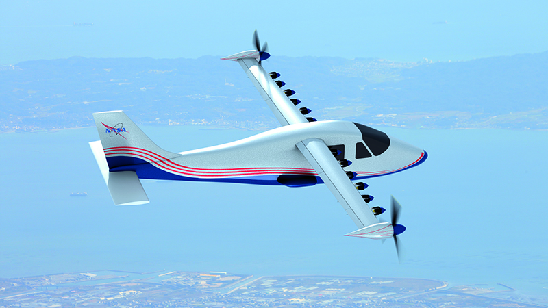 A concept image showing the Nasa X-57 electric plane in flight (Credit: Nasa)