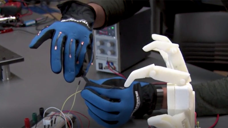 One of the wearable sensors controls a robotic hand (Credit: UBC Okanagan)