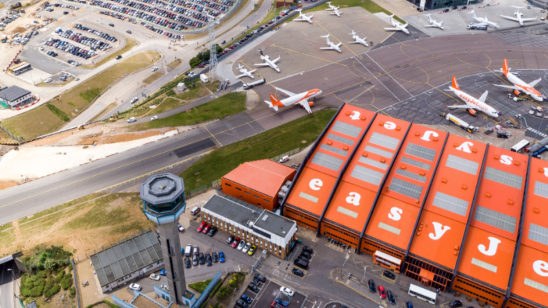 Carbon capture, green hydrogen and sustainable aviation fuels (SAF) could help airports – such as Luton, pictured – make an important contribution to 'net zero' efforts (Credit: Shutterstock)