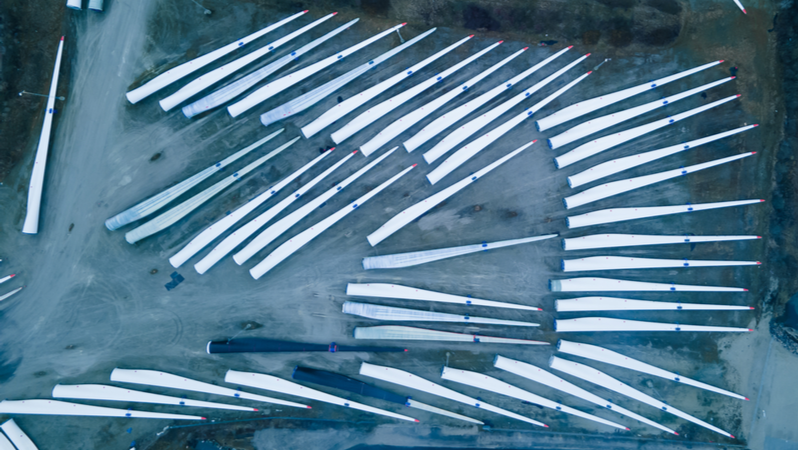 Stock image of wind turbine blades ready for transport (Credit: Shutterstock)