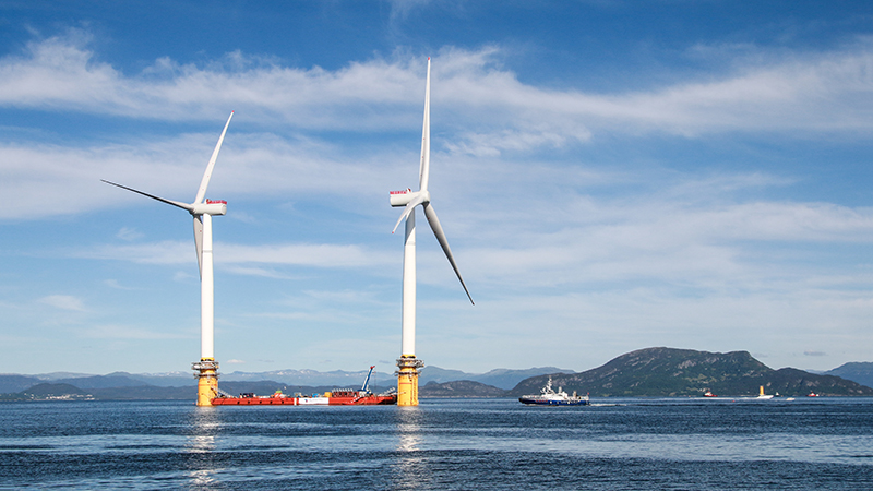 Floating wind turbines are transported to Hywind in Scotland, the first commercial floating wind farm (Credit: Shutterstock)