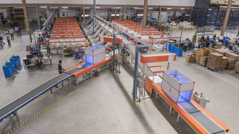 The Sorter robots busy sorting packages for delivery