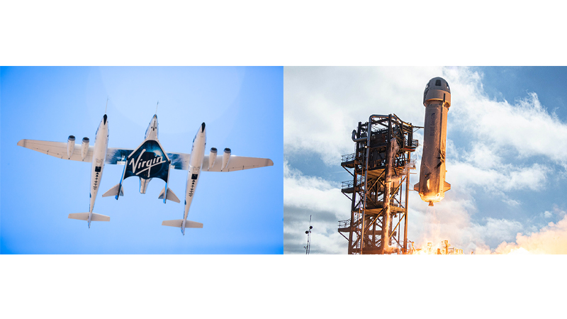 Virgin Galactic's SpaceShipTwo system, and Blue Origin's New Shephard rocket (Credit: Virgin Galactic/ Blue Origin)