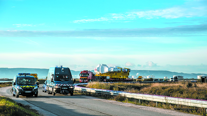 A giant component is transported by road
