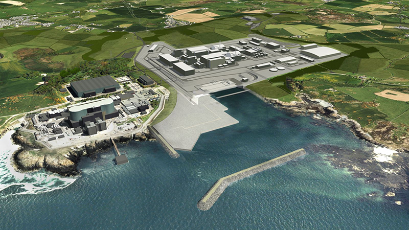 A computer-generated view of the planned Wylfa Newydd power station in Anglesey (Credit: Horizon Nuclear Power)