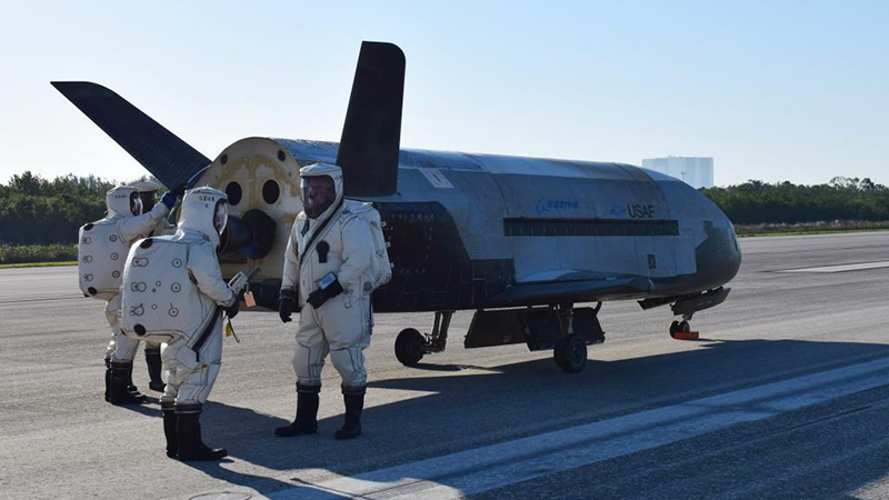 The mysterious X-37B space plane after landing from a previous mission (Credit: US Air Force)