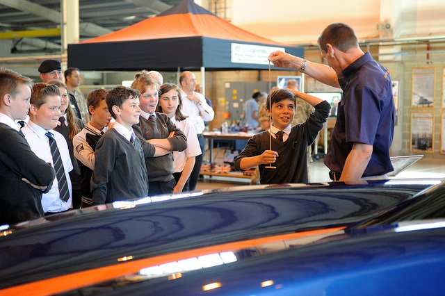 Schoolchildren learning more about the Bloodhound project at the Thameswey STEM event